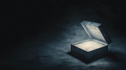Glowing open box in dark setting mystery and hope concept