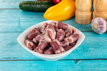 Raw chicken hearts for cooking