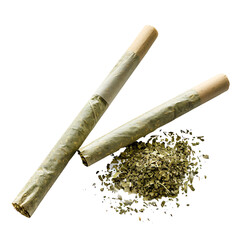 Rolling papers with ground herb ready for use, isolated on a white background