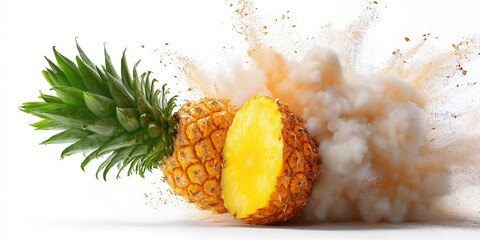 A pineapple explodes on white background.