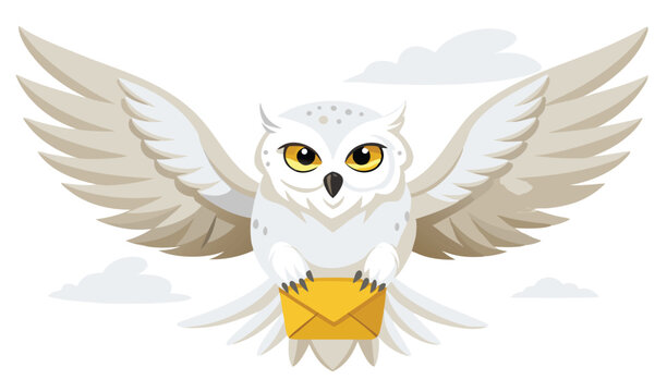 Snowy Owl Hedwig Soaring with Bright Eyes