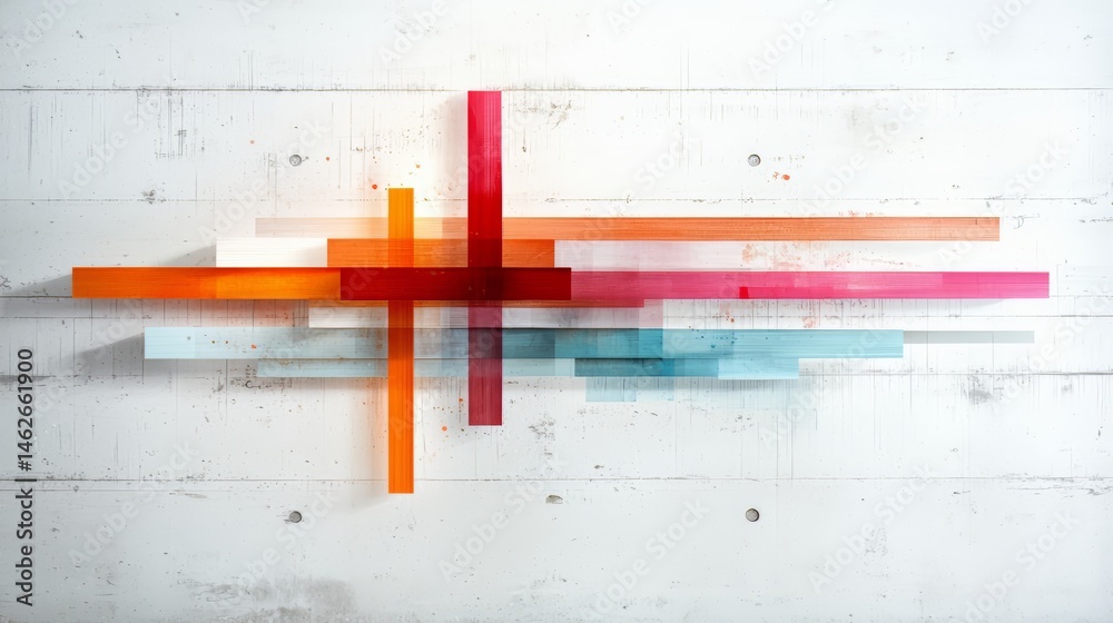 Poster colorful abstract piece of art with a cross in the middle. the colors are bright and vibrant, creati