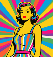 Colorful Pop Art Woman – Retro Style Vector Portrait with Vibrant Background