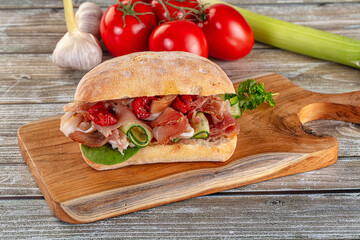 Ciabatta with cured parma and tomato