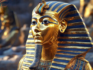 An artistic representation of Tutankhamun's golden mask, emphasizing its historical significance