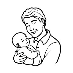 a father holding his newborn baby his arms line art vector silhouette