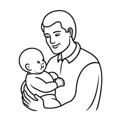 a father holding his newborn baby his arms line art vector silhouette