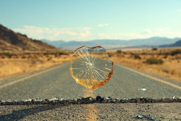 An informative depiction of a windshield rock chip, emphasizing repair techniques and importance