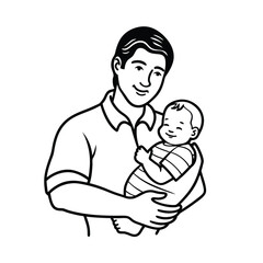 a father holding his newborn baby his arms line art vector silhouette