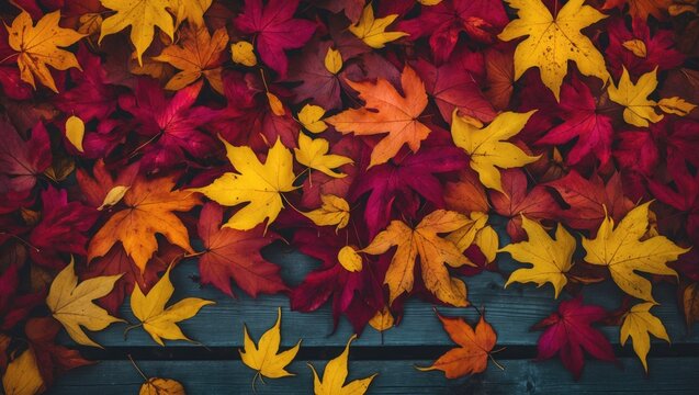 Vibrant yellow and red leaves covering the ground