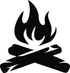 Burning bonfire with a large flame for camping, Illustration of a fire icon, Campfire silhouette vector, Campfire icon