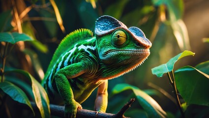 Fototapeta premium Wild Indian Chameleon camouflaged among forest foliage
