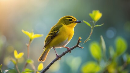 Obraz premium Insect hunting Yellow Warbler perched on a branch in nature