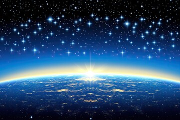 Obraz premium Earth rising, vibrant sunrise, countless stars. Vast expanse of space