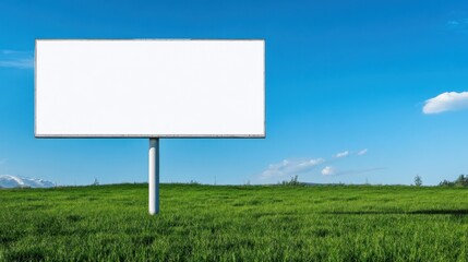 Blank billboard in green field clear sky