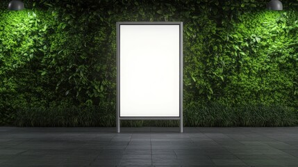 Blank white advertising board mockup green wall background
