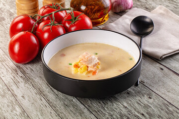 Salmon white soup with salmon
