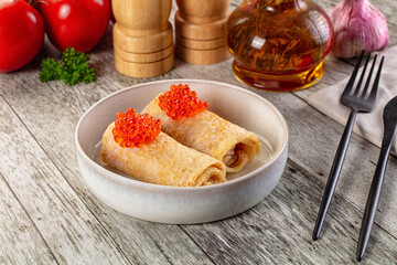 Gourmet Panccakes with red caviar