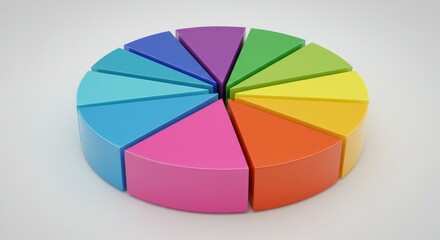 Obraz premium Colorful 3D Pie Chart Segments Data Visualization - A vibrant 3D pie chart showcasing data segments. Represents proportions, statistics, and analysis. Symbolizes diversity, unity