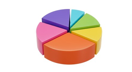 Obraz premium Colorful 3D Pie Chart Segments Data Visualization - Illustrates data distribution, market share, proportions, percentages, and business analytics. Ideal for presentations and reports