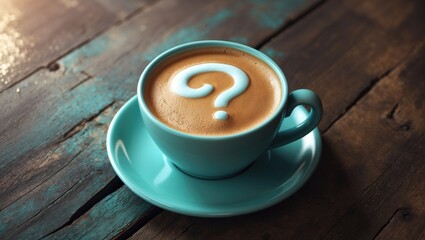 Coffee mug with froth forming a question mark representing confusion and decision-making