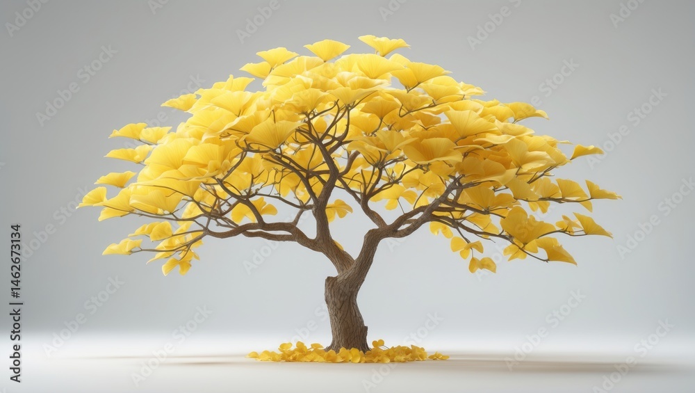 Poster White Background Featuring a Large Ginkgo Tree with Clipping Path