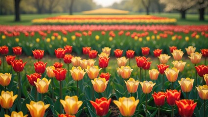 Floral Background of Tulip Cultivation with Stunning Colors