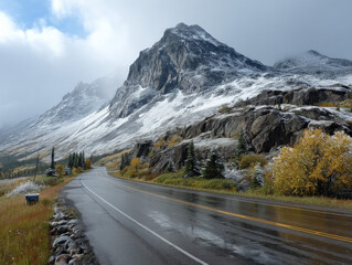 Klondike highway: Scenic highway scene in Alaska with mountains and possibly snow or wildlife