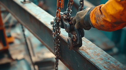 Worker Handling Heavy Duty Chain and Hook in Industrial Setting