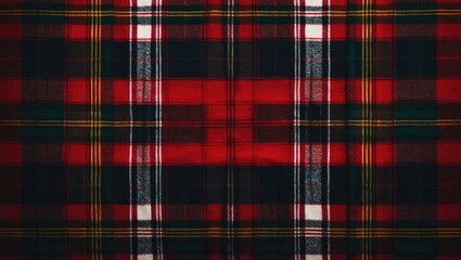 Obraz premium Wool-based Scottish tartan textile displaying a plaid pattern in red, green, and white, with a symmetric square design.