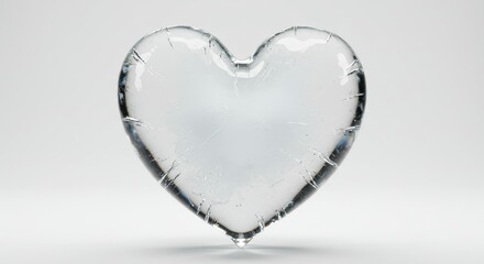 Crystal Heart Shape - A transparent heart-shaped object, possibly made of glass or ice, sits on a white background. It has a slightly cracked or textured surface