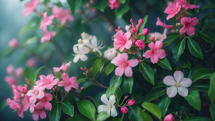 Obraz premium Capturing Flowers and Their Health Benefits: Pink Blossoms and Tropical Plants