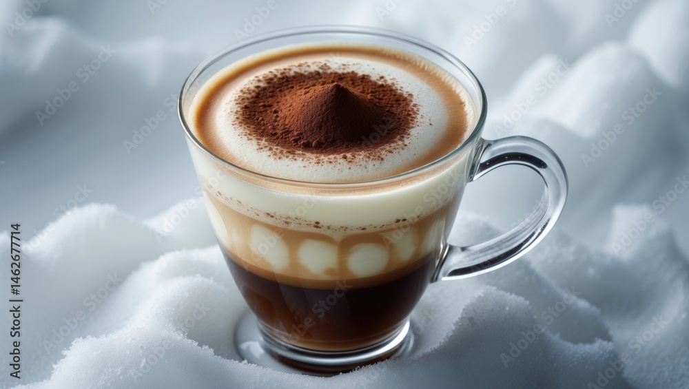 Poster Close-up of a glass latte with foam against a white backdrop