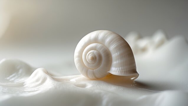 White background featuring a sea snail shell