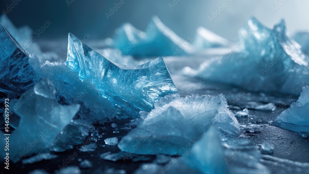 Poster Frozen ice surface with cracks and abstract patterns
