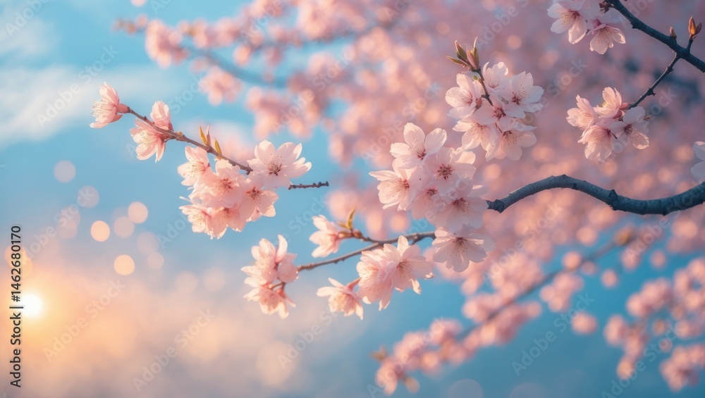 Poster charming spring setting with blooming tree limbs