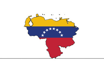 Obraz premium Venezuela map with national flag colors in minimalistic outline style, country silhouette with patriotic design for political, cultural, economic and educational use