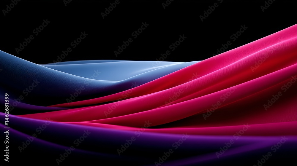 Poster Swirling waves of neon blue and magenta blend seamlessly against a dark background, creating an abstract visual with ample space for design integration