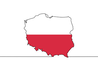 Map of Poland with Polish national flag overlay, white and red horizontal stripes in vector shape of Poland, political geography

