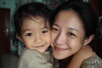 Asian super mom and kid dynamic design  
