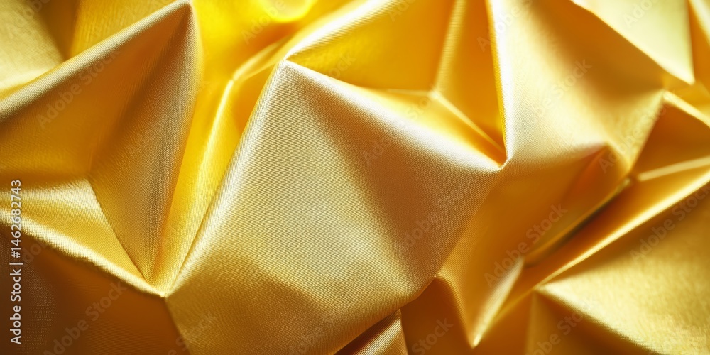 Fototapete Piece of gold fabric with a pattern that looks like a triangle. The fabric is folded and has a shiny, reflective surface