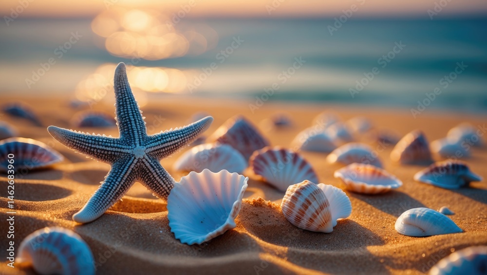 Poster summer-themed photo of shells and open space for your design