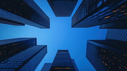 Urban skyscrapers at twilight city architecture high rise buildings
