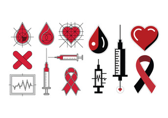 Red Medical Icons Set for Healthcare Awareness and Disease Prevention Campaigns Design