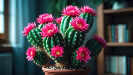 Obraz premium Christmas Blooming Cactus with Deep Rose Double Flowers