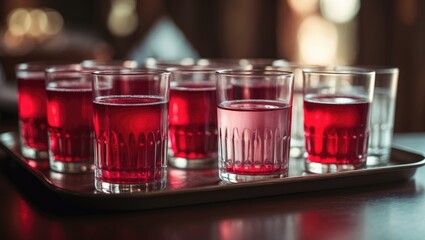 Cranberry juice served in glasses on a table