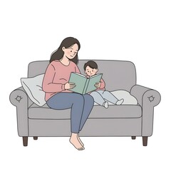 Cute Cartoon Mom and Child Hugging