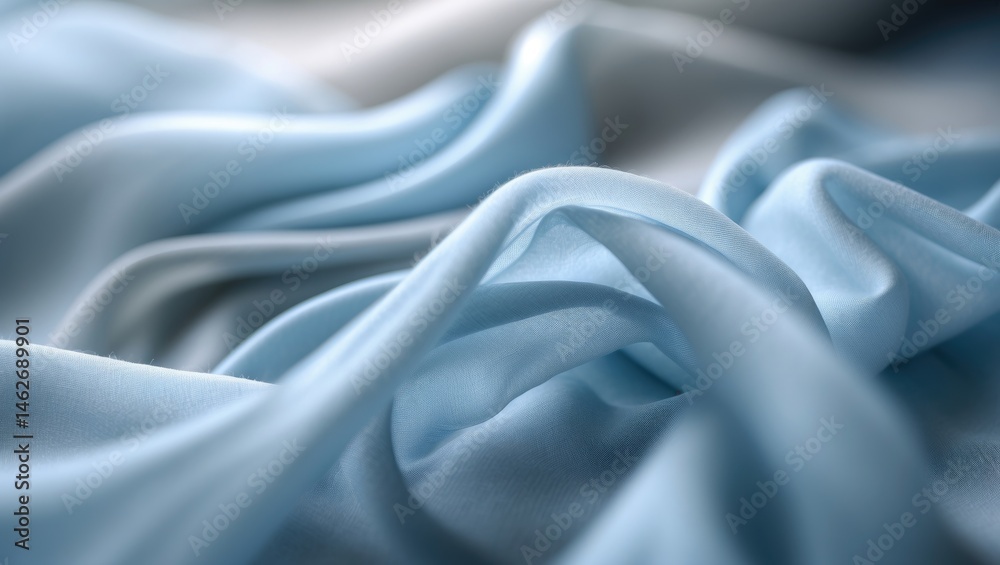 Poster serene blue textile art featuring translucent layers and fluid, organic patterns