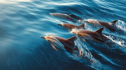 Obraz premium Dolphins swim in bright ocean waters. Motion blur