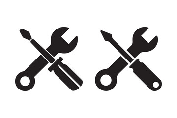 Wrench and Screwdriver Icon Silhouettes for Tools and Maintenance Graphics
